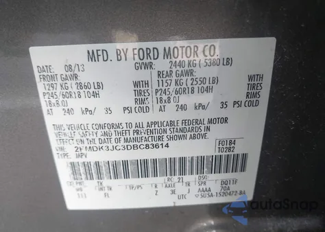 2013 Ford Edge Sel from USA, damaged, VIN 2FMDK3JC3DBC83614